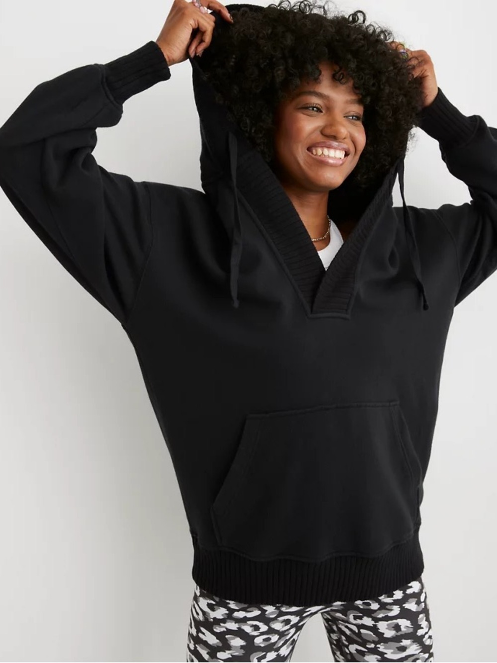 Aerie Down-To-Earth Henley Hoodie Black Size XXL